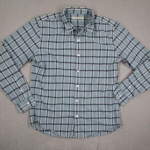 Outerknown Mens Blue Plaid Organic Cotton Long Sleeve Button Down Shirt Large